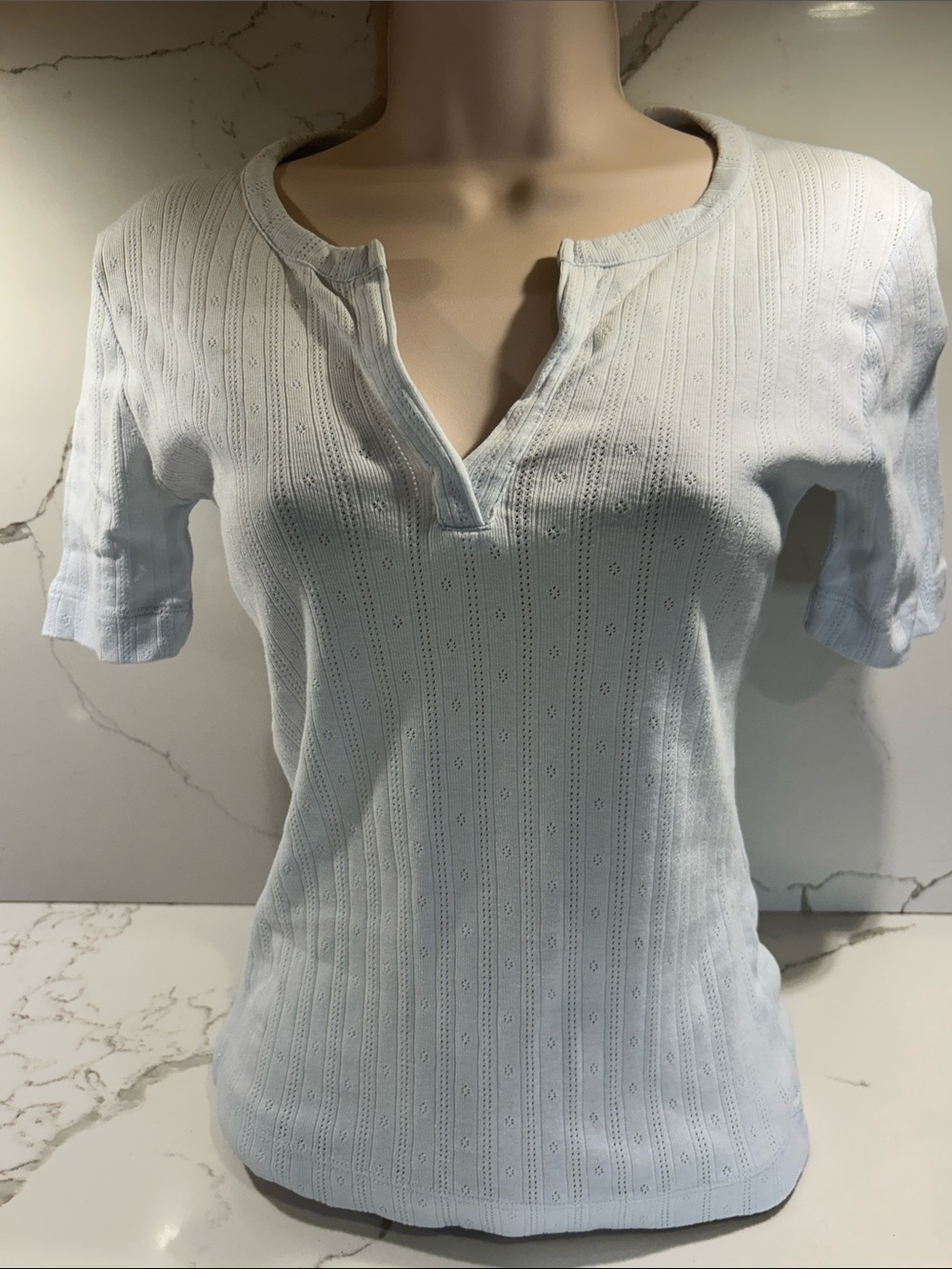 Madewell Light Blue Short Sleeve V-Notch Knit Tee